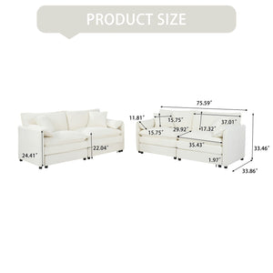 Modern Chenille Oversized Deep Seat Luxury 2 Piece Sofa Set With 4 Pillows