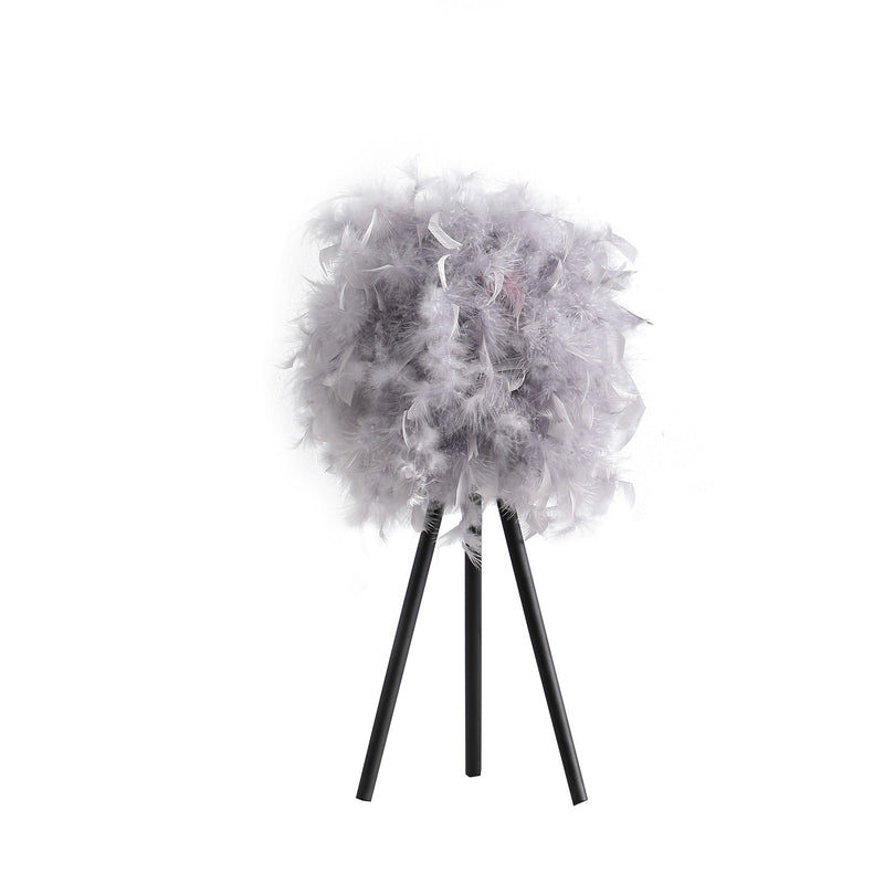 Feather Shade Modern Tripod Metal Table Lamp - Soft Gray