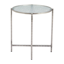 Load image into Gallery viewer, 22" Clear And Glass And Distressed Steel Round End Table - Silver
