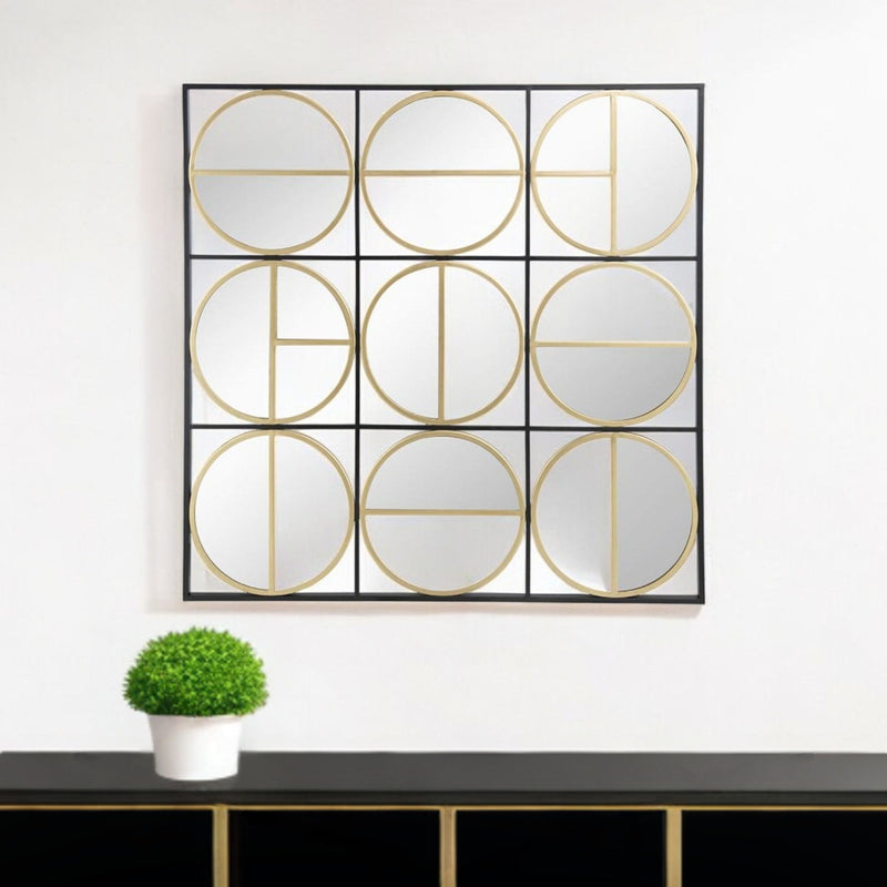 36" Square Iron Framed Accent Mirror - Black / Gold