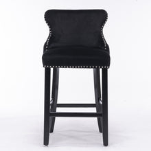 Load image into Gallery viewer, Contemporary Upholstered Wing-Back Barstools With Button Tufted Decoration And Wooden Legs, And Nailhead Trim, Leisure Style Bar Chairs, Bar Stools (Set of 2)
