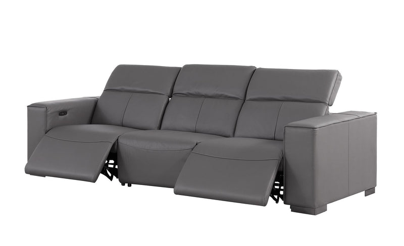 Top Grain Leather Reclining Metal USB Sofa (720302) - Dark Gray