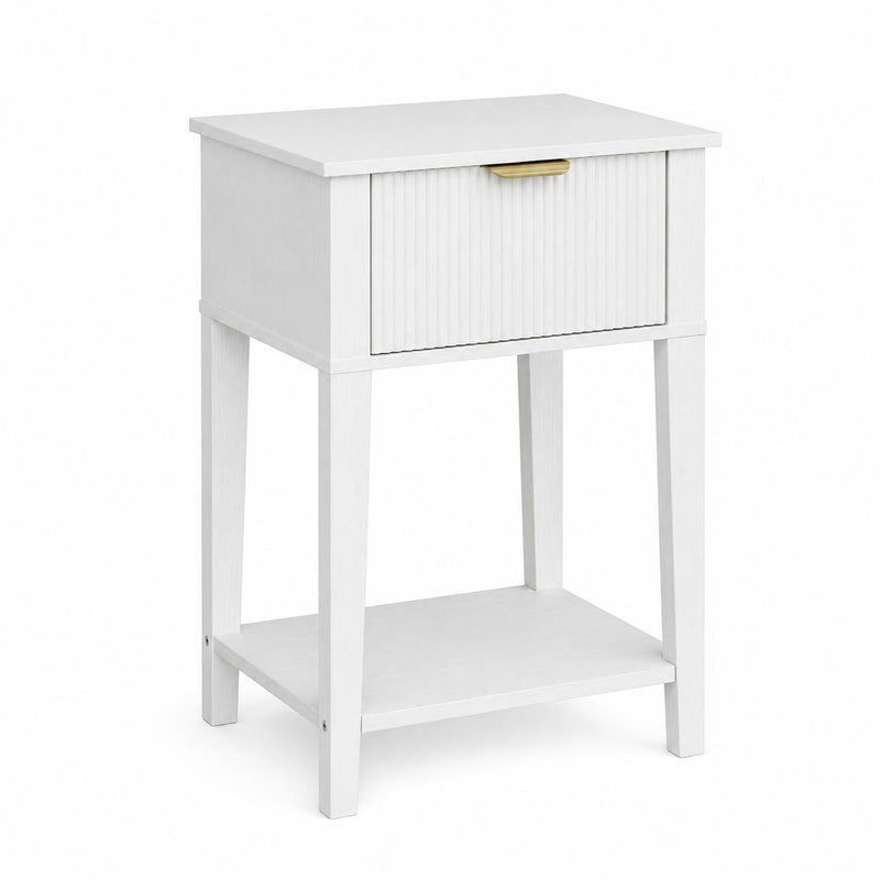 Wood Ribbed Texture One Drawer Nightstand - White