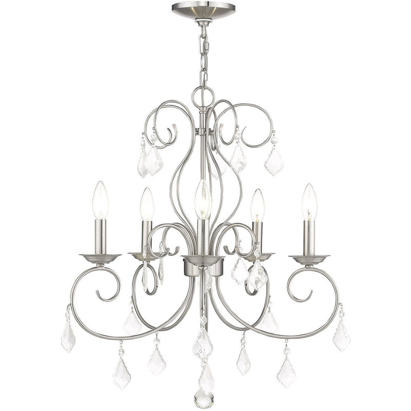 26" Five Light Dimmable Chandelier With Shades - Nickel