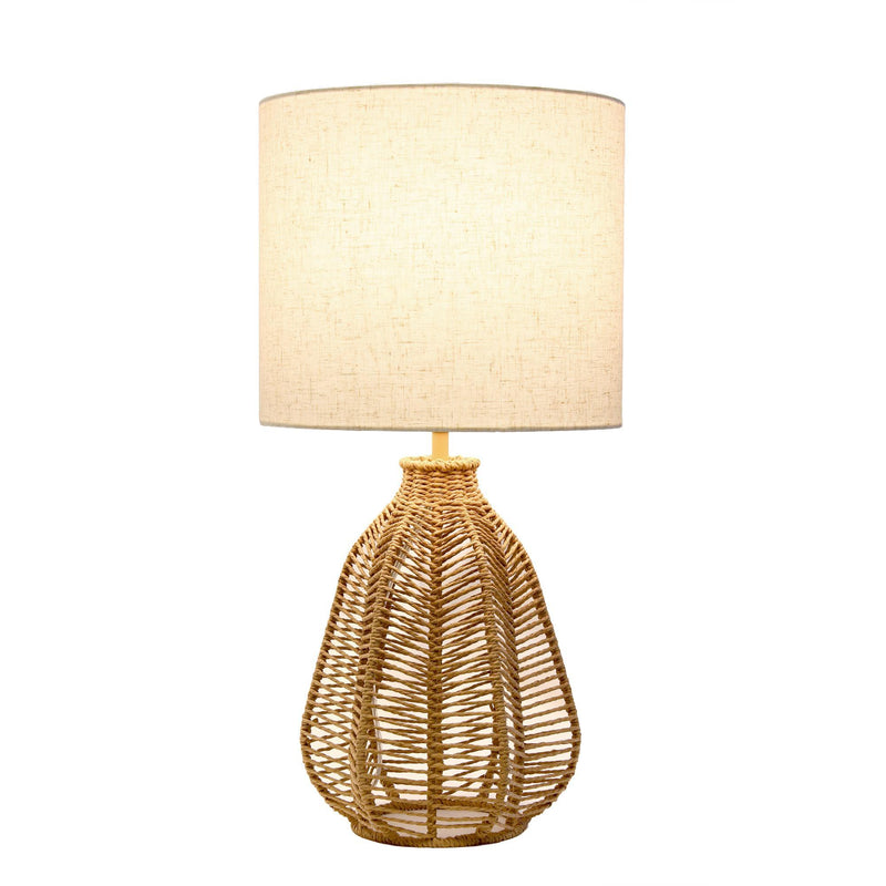 Rope Rattan Table Lamp With Drum Shade - Natural