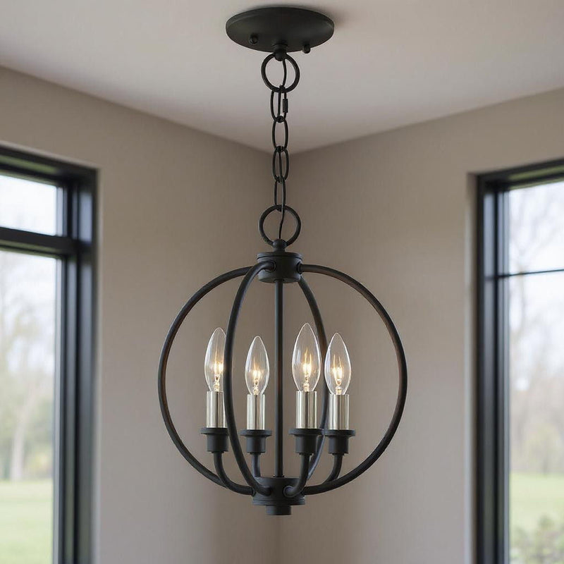 13" Four Light Dimmable Chandelier With Shades - Black