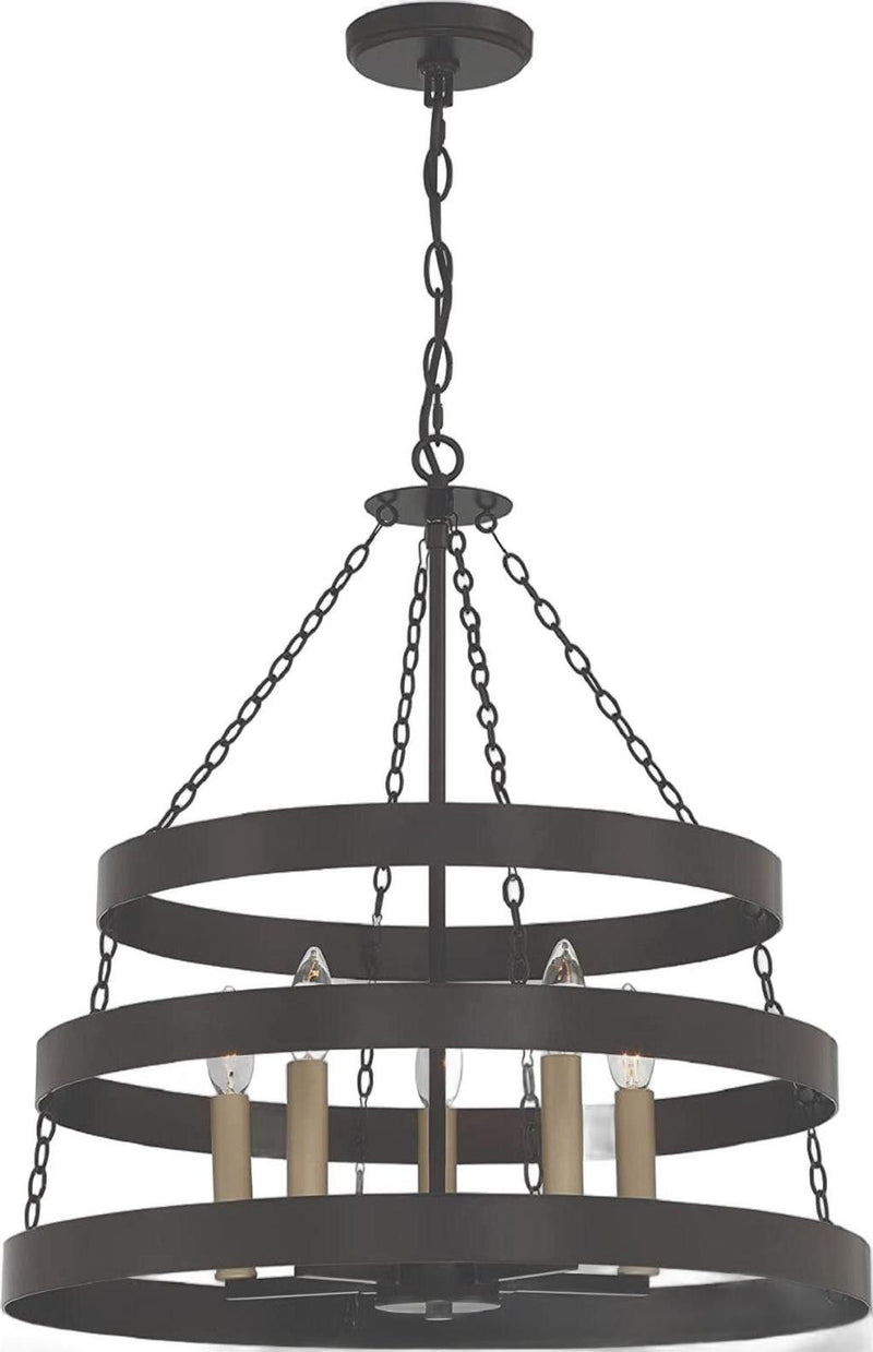 Candle Style Five Light Metal Dimmable Chandelier - Black / Gold