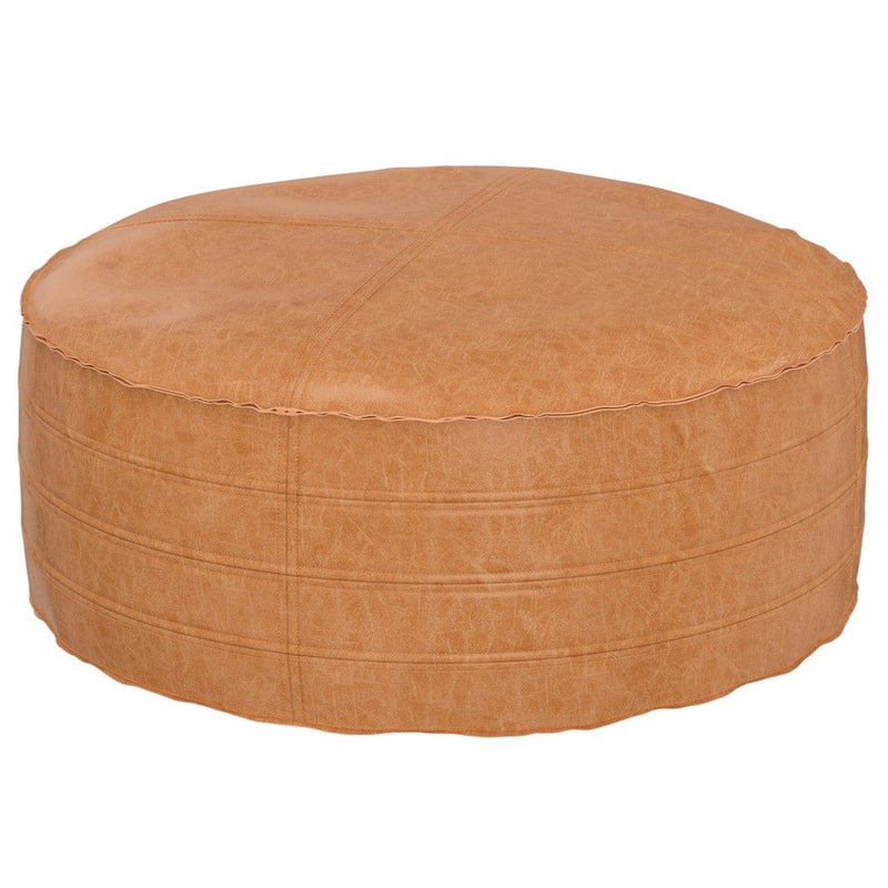 32" Faux Leather Round Pouf Ottoman - Brown