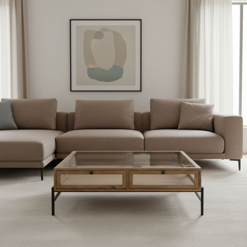 Glass And Metal Square Coffee Table - Clear And Black