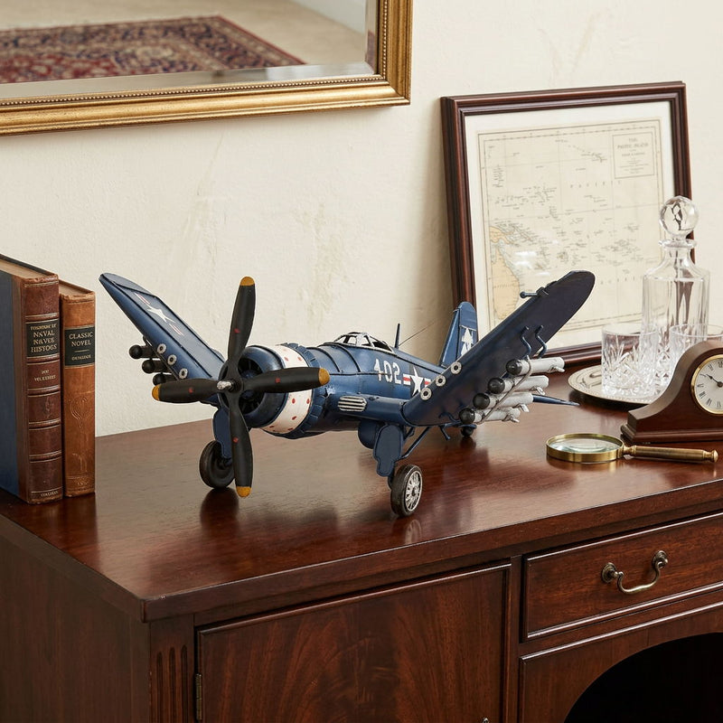 Hand Painted Model Airplane Tabletop Sculpture - Blue