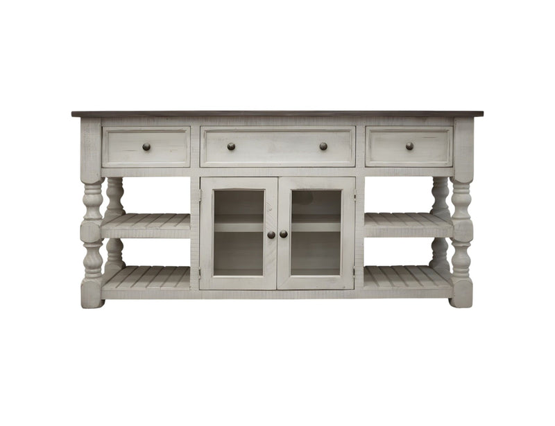 Open Shelving Distressed, TV Stand - Ivory