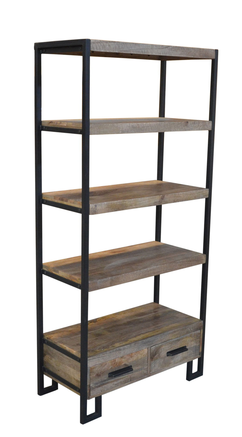 Four Tier Etagere Bookcase With Two Drawers - Brown