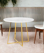 Load image into Gallery viewer, 39" Rounded Iron Pedestal Base Dining Table - Gold / White
