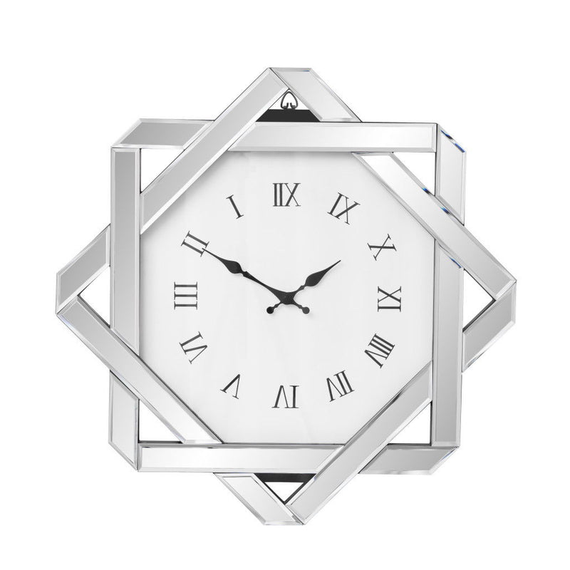 Mirrored Silent Analog Geometric Wall Clock (635634) - Silver