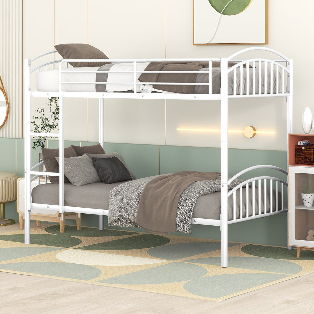 Twin Over Twin Metal Bunk Bed,Divided into Two Beds(White){OLD SKU:MF280424AAK}