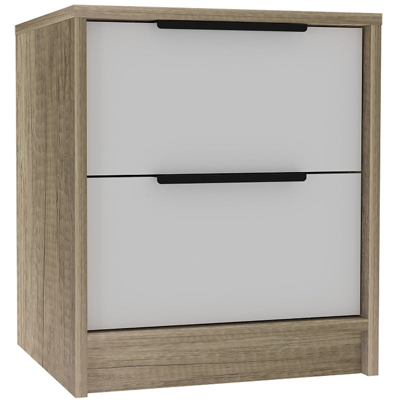 Mod Two Drawer Nightstand - Light Oak And White