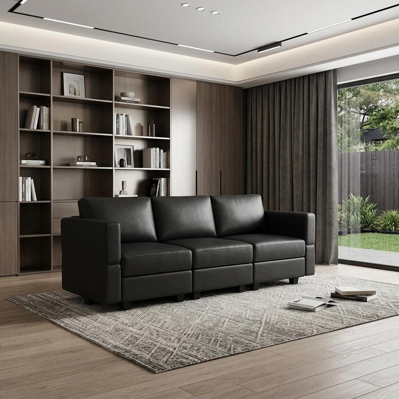 Faux Leather Modular Sofa And Storage - Black