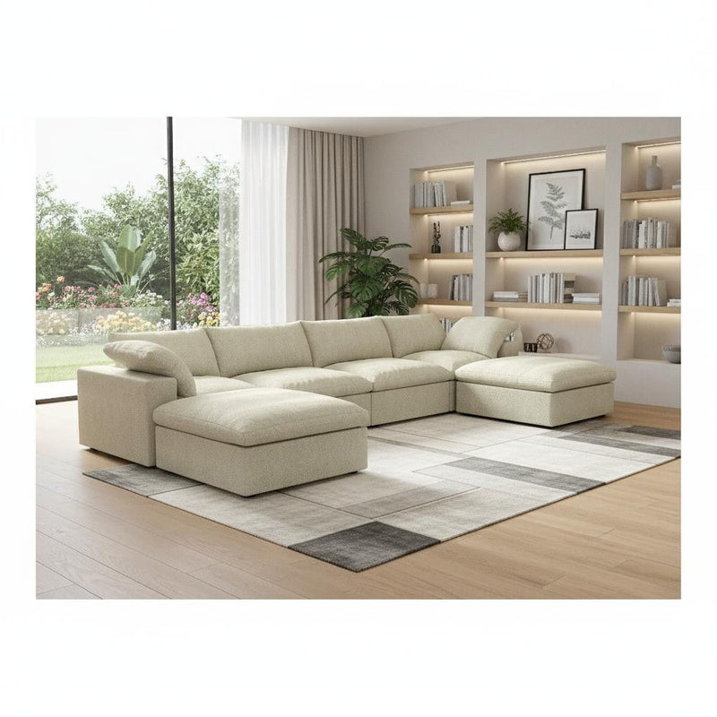 Blend Modular U Shaped Six Piece Sofa Chaise Sectional - Khaki