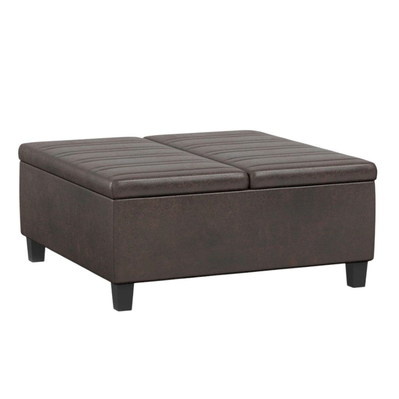 36" Leather Cocktail Ottoman With Storage - Brown And Espresso