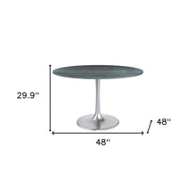 Load image into Gallery viewer, 48" Marble And Aluminum Pedestal Base Round Top Dining Room Table - Silver
