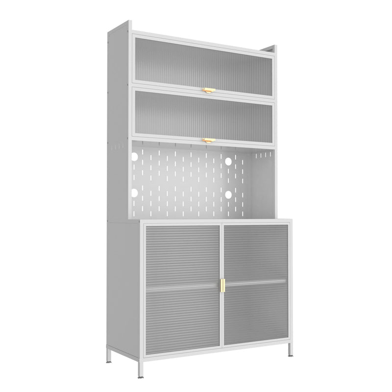 73" Stainless Steel Textured Door Dining Hutch With Two Doors - White
