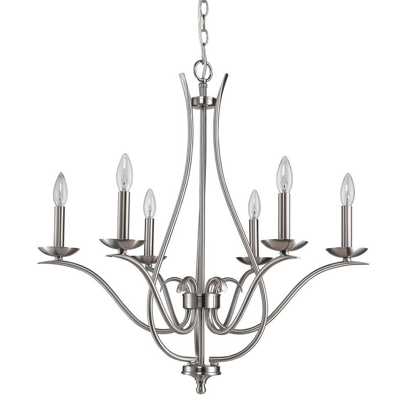 Candle Style Six Light Metal Dimmable Chandelier - Nickel