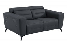 Load image into Gallery viewer, Italian Leather Power Reclining Loveseat - Gray / Black
