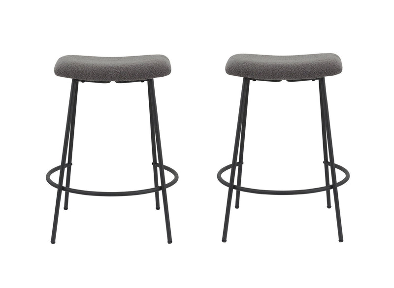 Faux Sherpa And Metal Backless Counter Height Bar Chairs (Set of 2) - Gray And Black