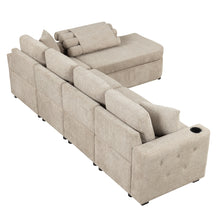 Load image into Gallery viewer, 109.8&quot;L-shaped Couch Sectional Sofa with Storage Chaise,Cup Holder and USB Ports for Living Room, Beige
