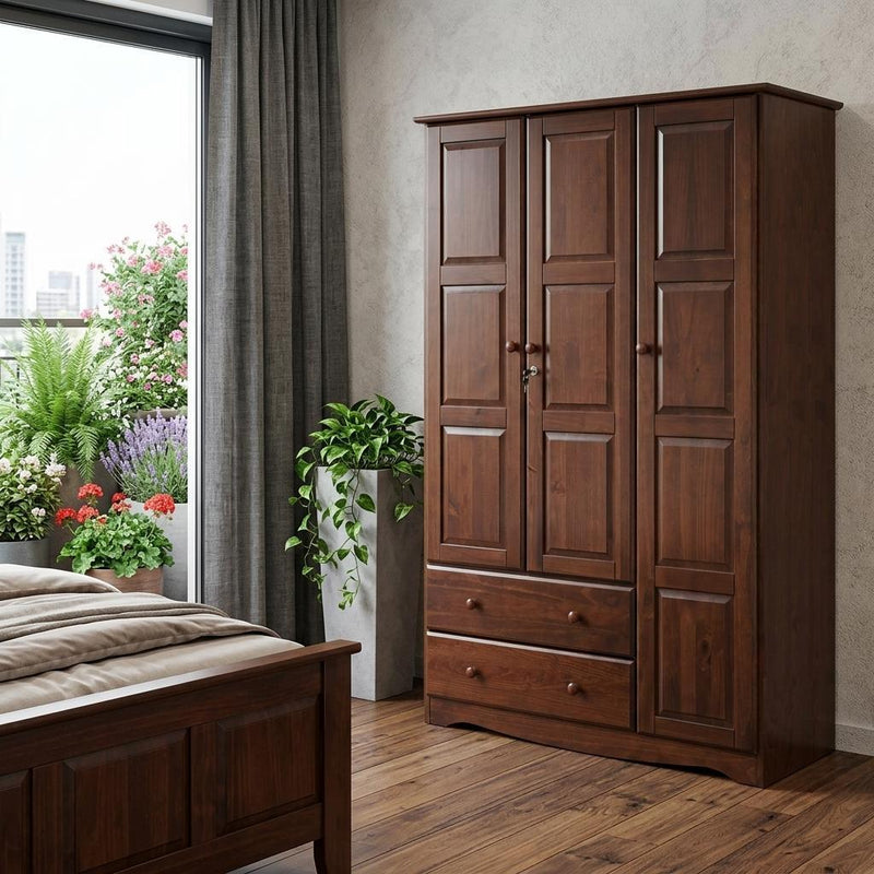 Solid Wood Three Door Two Drawer Combo Dresser (762945) - Coffee