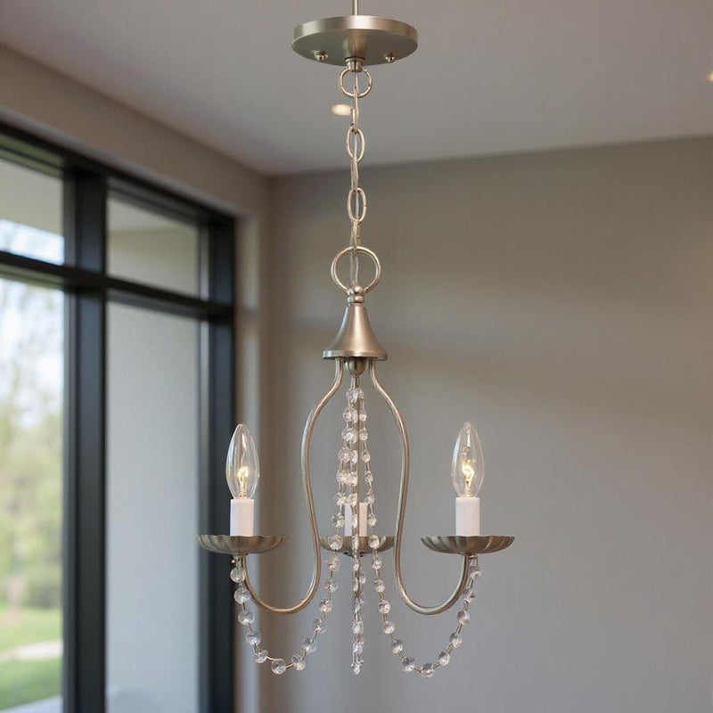 17'' Three Light Dimmable Chandelier With Shades - Nickel