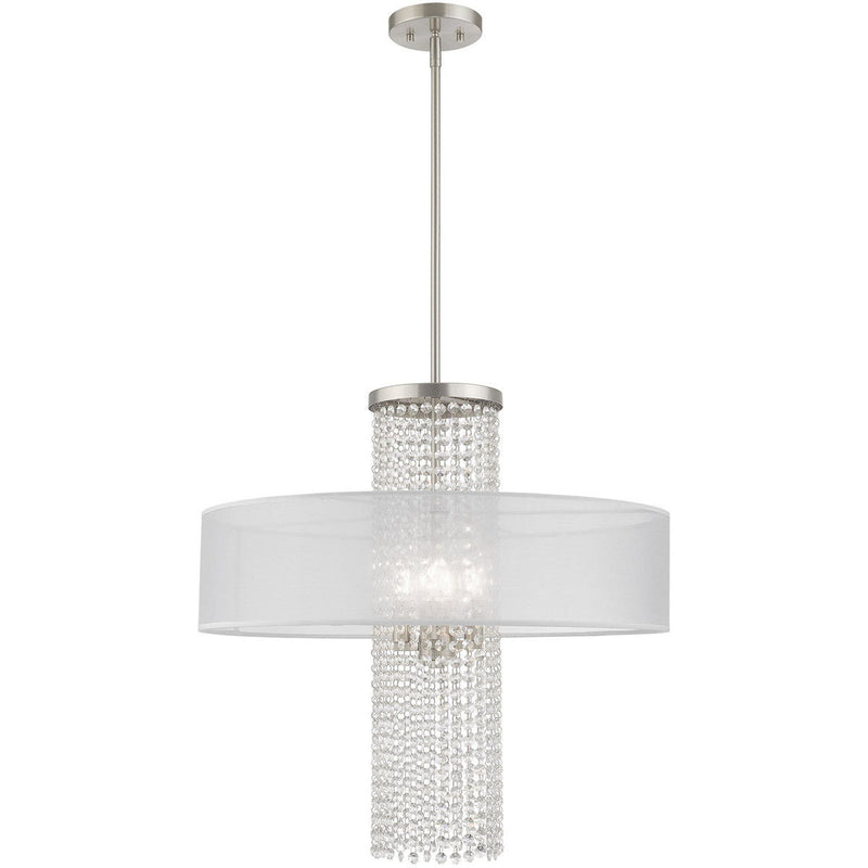 33'' Four Light Dimmable Chandelier With Shades - Nickel