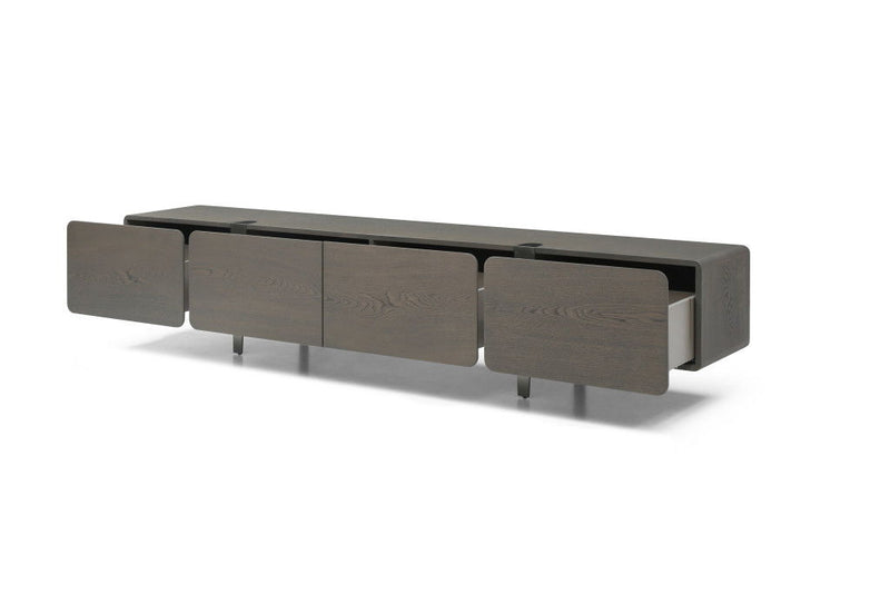 Wood Stainless Steel Enclosed Storage TV Stand - Ash Gray / Nickel