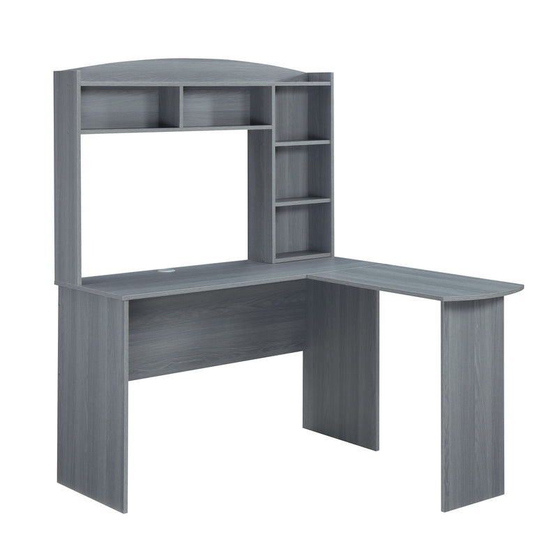 L Shape Computer Desk With Hutch - Gray
