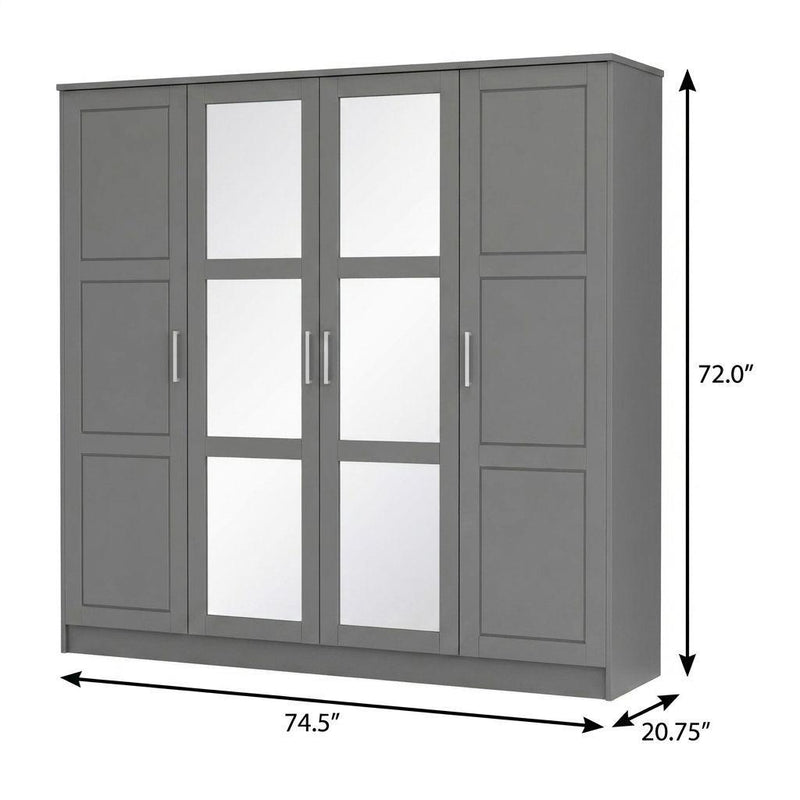 Solid Wood Mirrored Four Door Combo Dresser (763748) - Gray