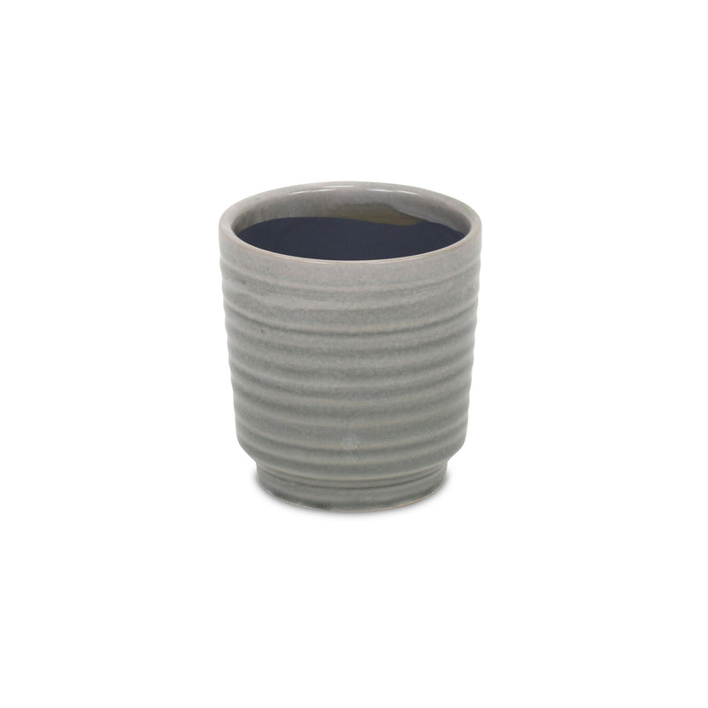 Striped Round Pot Planter (487470) - Gray