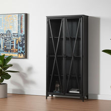 Load image into Gallery viewer, 38" Glass And Metal Display Cabinet With Two Doors - Black
