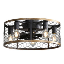 Load image into Gallery viewer, 20" Industrial Caged Ceiling Fan, With 7 - ABS Blades Remote Control Reversible DC Motor, Small Flush Mount Ceiling Fan For Farmhouse - Black
