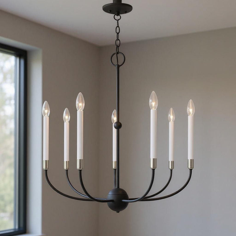 30" Seven Light Dimmable Chandelier With Shades - Black