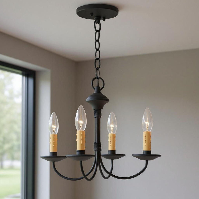 12" Four Light Dimmable Chandelier With Shades - Black
