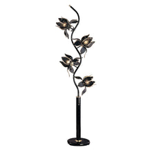 Load image into Gallery viewer, Four Light Floral Floor Lamp With Black And Gold Glass Shades - Black
