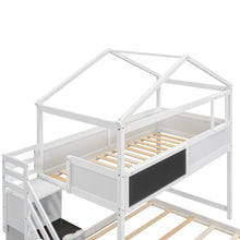 Load image into Gallery viewer, Twin over Full House Bunk Bed with Storage Staircase and Blackboard,White(Old SKU: GX001701AAK)
