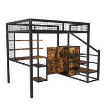 Load image into Gallery viewer, Full Size Loft Bed With Desk &amp; Wardrobe Heavy Frame, Built In Staircase, Storage Rack &amp; Shelves Gaming Bed - Black

