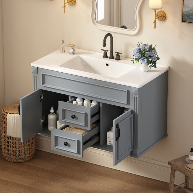 French Simple Style Wall Mounted Bathroom Cabinet With Sink