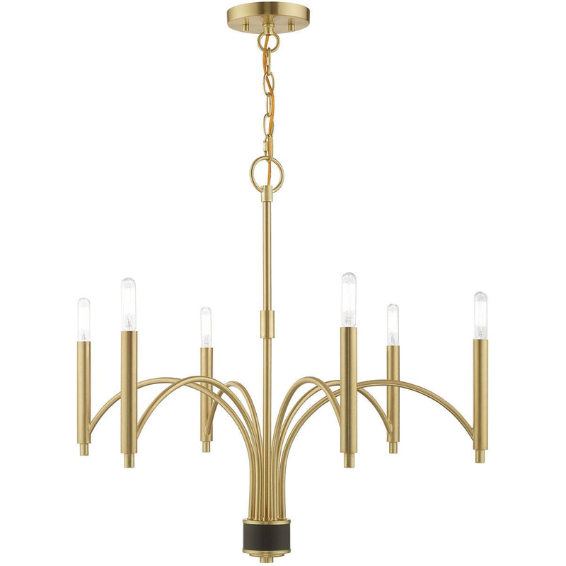 24" Six Light Dimmable Chandelier With Shades - Brass