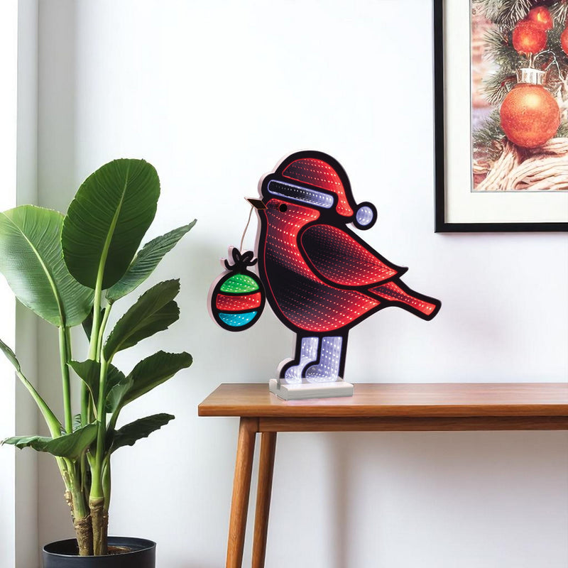 Bird Christmas Tabletop Sign With LED - Red / White / Green