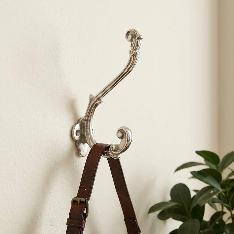 Cast Iron Baroque Scroll Wall Hooks (Set of 6) - Silver