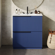Load image into Gallery viewer, Fluted Bathroom Vanity With Ceramic Sink, Freestanding Cabinet
