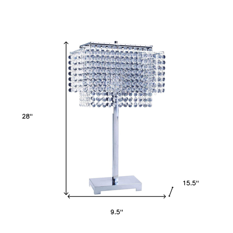 Bling Glam Faux Crystal Rectangular Table Lamp - Silver