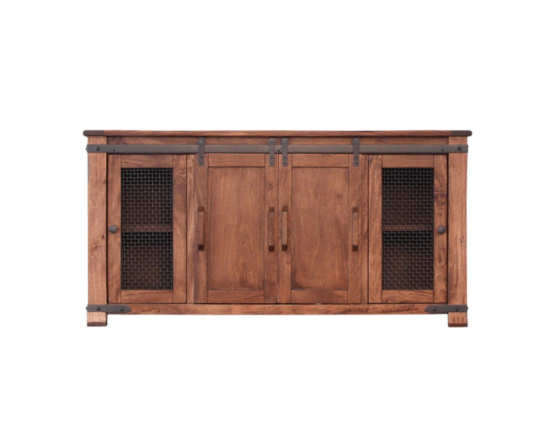 Solid Cabinet Enclosed Storage Distressed, TV Stand - Brown